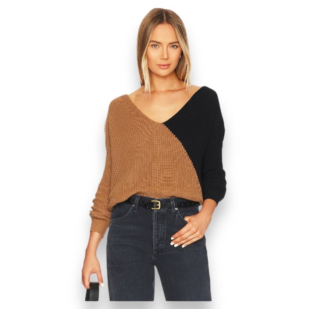 Revolve Superdown Trish Knot Low Back Knit Sweater Black Brown‎ Women's S